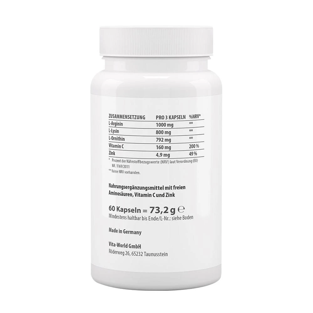 Vitaworld – Vitaworld Arginine-Ornithine-Lysine + C + tsink – 60 kapslit - Image 2