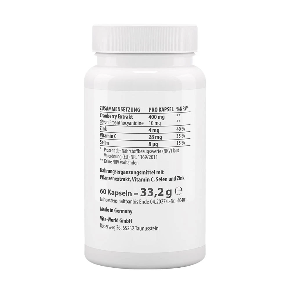 Vitaworld – Cranberry Vit C + Selenium + Zinc – 60 kapslit - Image 2