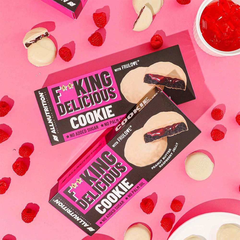 Fitking – Maitsvad küpsised, maapähklivõi vaarikaželeega – 128g - Image 3