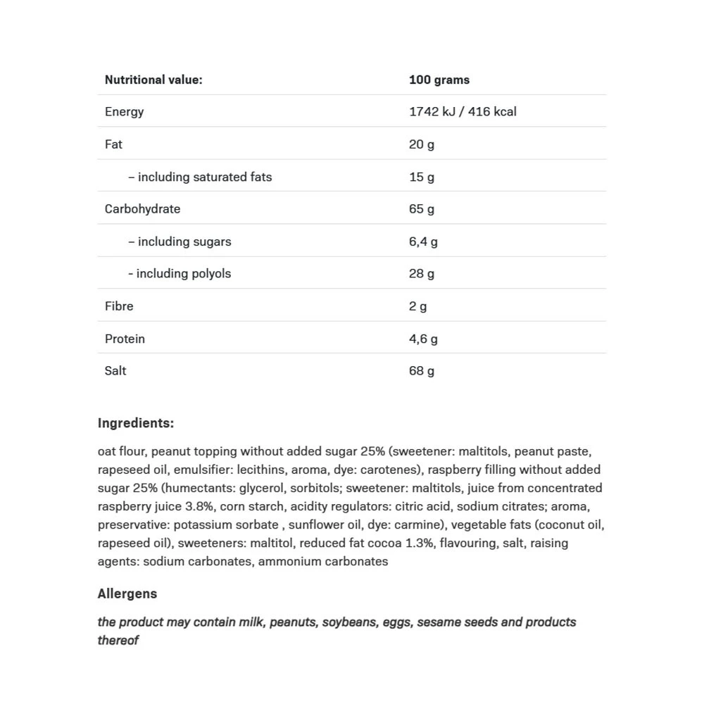 Fitking – Maitsvad küpsised, maapähklivõi vaarikaželeega – 128g - Image 4