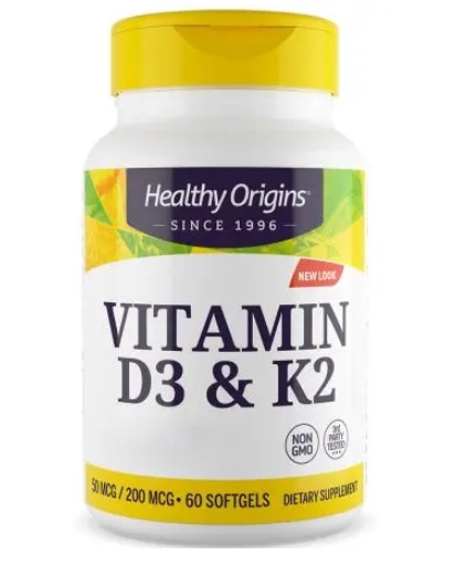 HEALTHY ORIGINS Vitamin D3 & K2 (60 caps)