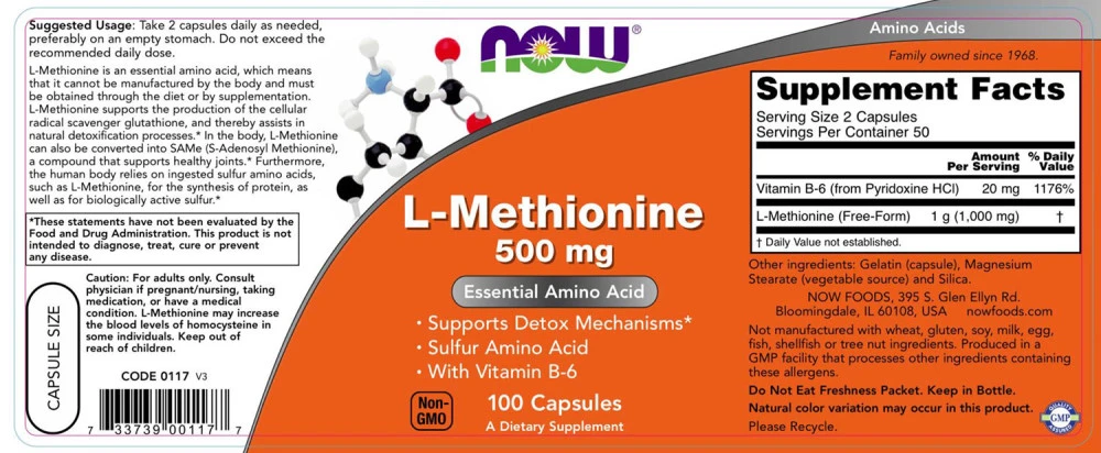 L-Metioniin – 500 mg · 100 kapslit - Image 3