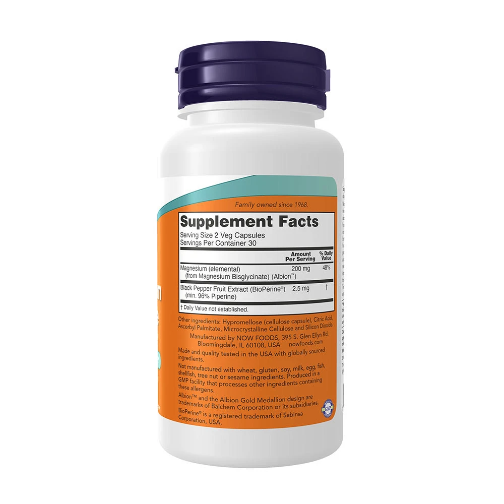 NOW Foods – Magnesium Glycinate med BioPerine – 60 kapslit - Image 2