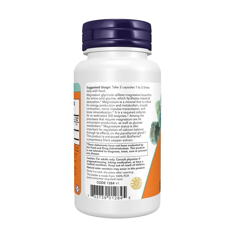 NOW Foods – Magnesium Glycinate med BioPerine – 60 kapslit - Image 6