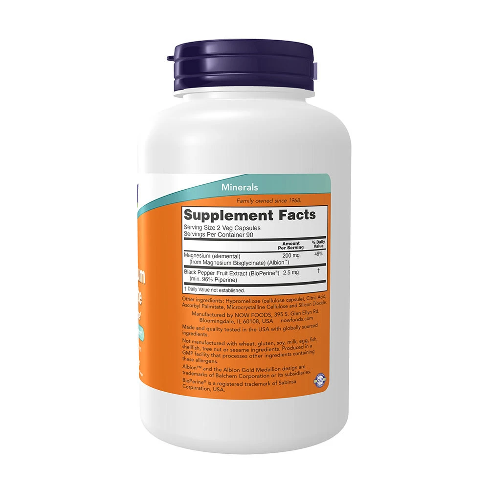 NOW Foods – Magneesiumglycinaat med BioPerine 180 kapslit - Image 2