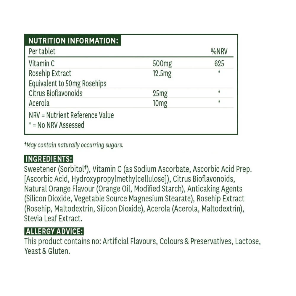 Natures Aid – C-vitamiin 500 mg tablettide, apelsinimaitse – 100 tabletti - Image 5