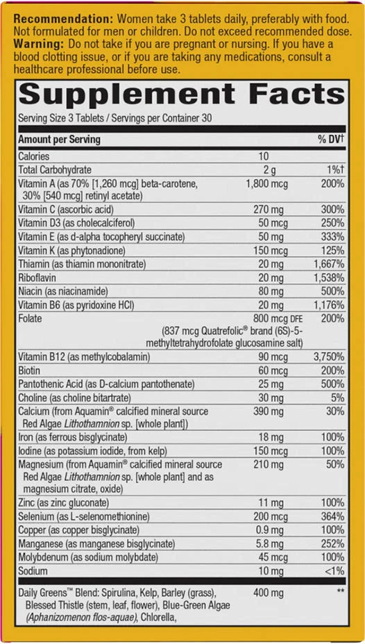 Nature's Way – Alive! Max3 Potency Kvinders multivitamiin 90 tabletti - Image 7