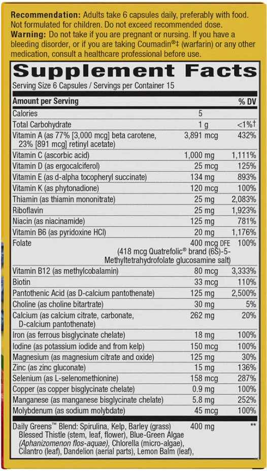 Nature's Way – Alive! Max6 Max Potency päevane multivitamiin 90 kapslit - Image 2