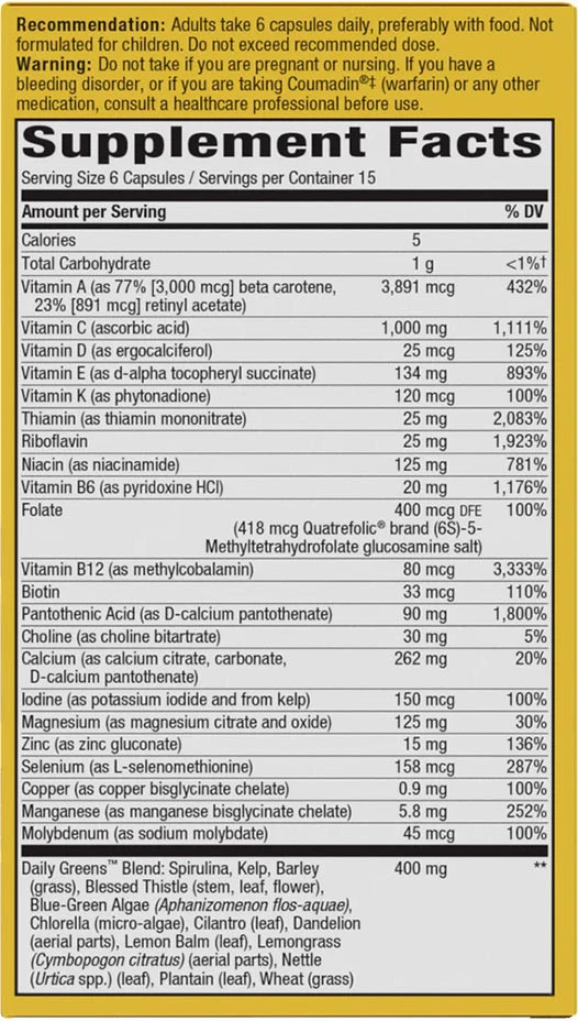 Nature's Way – Alive! Max6 Max potentsus päevane multivitamiin ilma raudata – 90 kapslit - Image 4