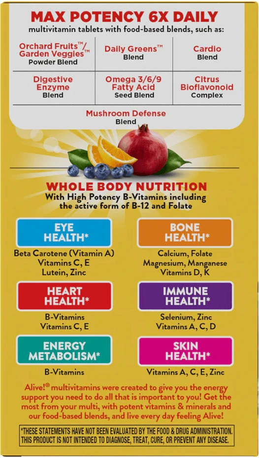 Nature's Way – Alive! Max6 Max potentsus päevane multivitamiin ilma raudata – 90 kapslit - Image 6