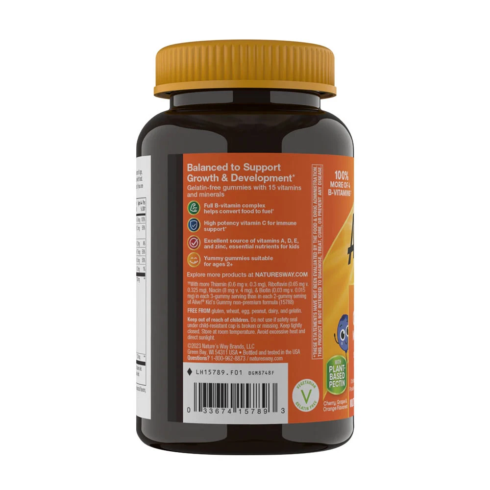Nature's Way – Alive!® Premium Kids multivitamiinimandariin, apelsin & viinamarja gummy, 90 tk - Pilt 5