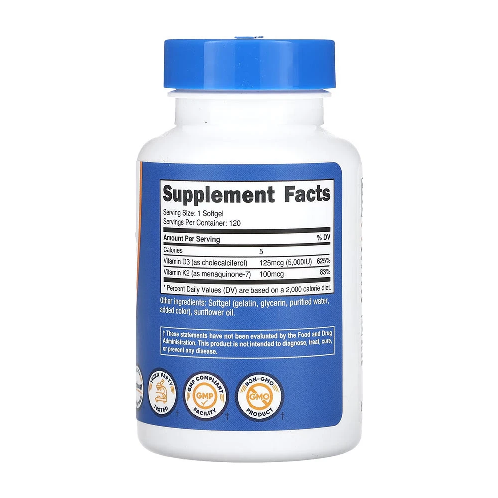 Nutricost – D-vitamiini (5000 IU) + K2 (MK7) (100 mcg) – 120 softgelit - Image 5