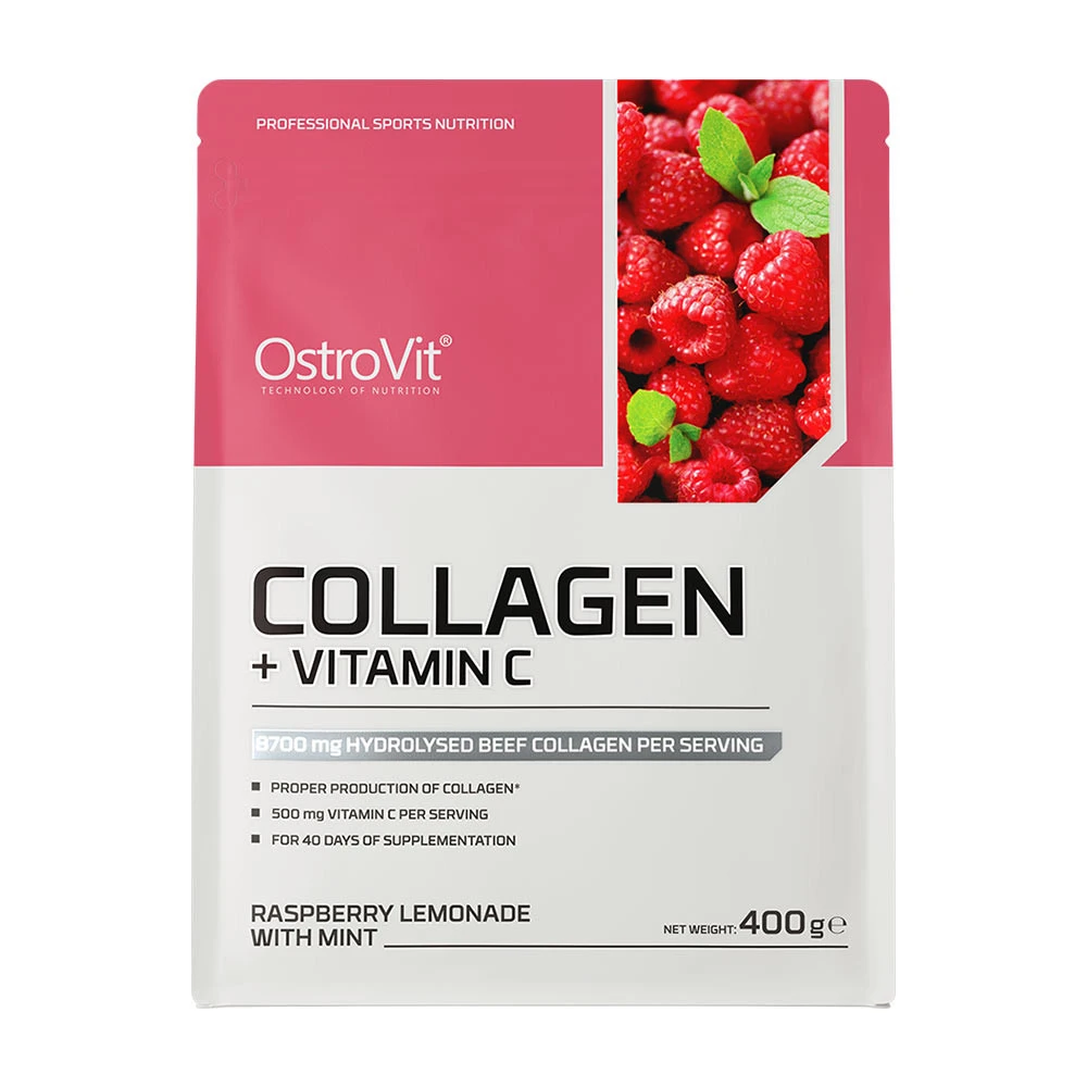Ostrovit – Kollageen + C-vitamiin 400 g, vaarika-limonaad piparmündiga - Image 3