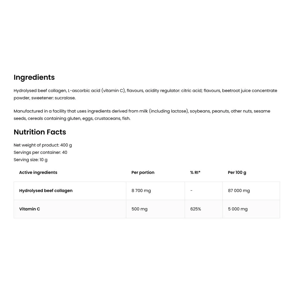 Ostrovit – Kollageen + C-vitamiin 400 g, vaarika-limonaad piparmündiga - Image 5