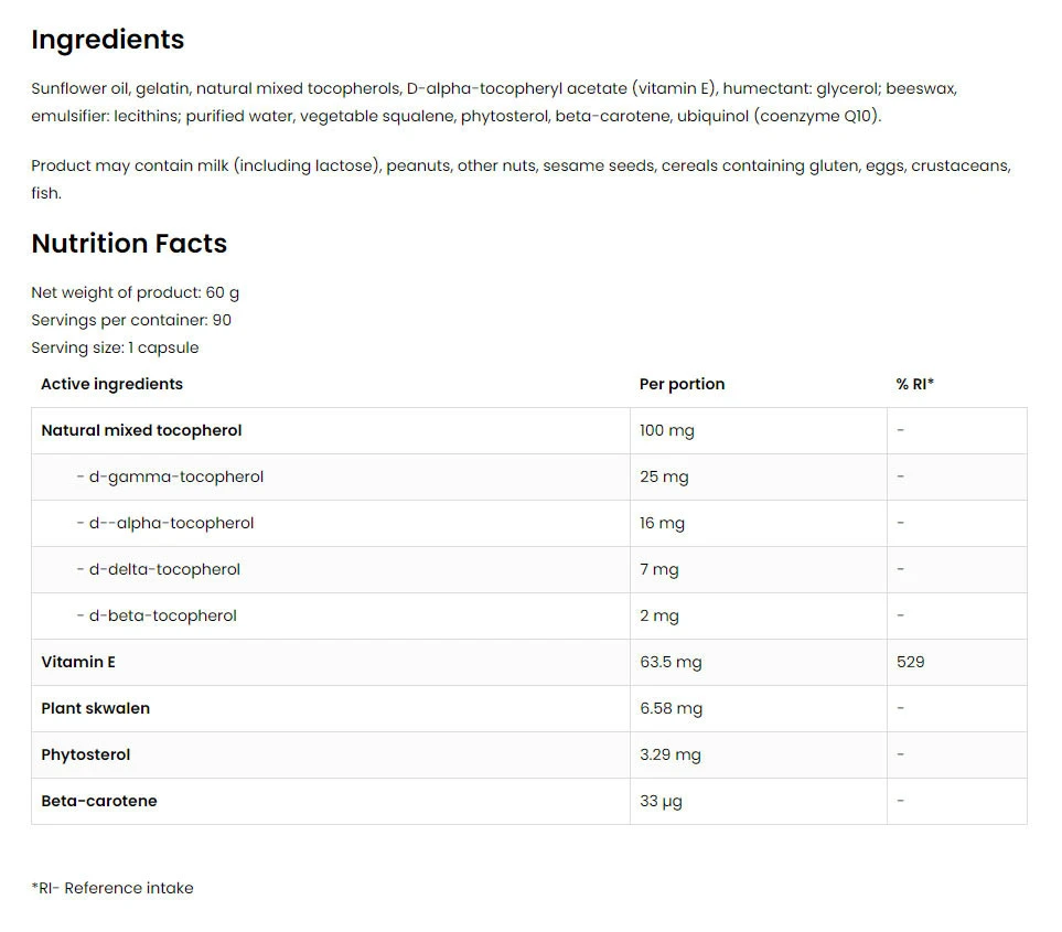 OstroVit – Vitamin E natüraalsed tokoferoolide kompleks – 90 kapslit - Image 2