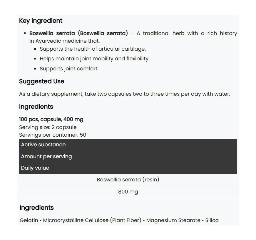 Boswellia – 400 mg · 100 kapslit - Image 6