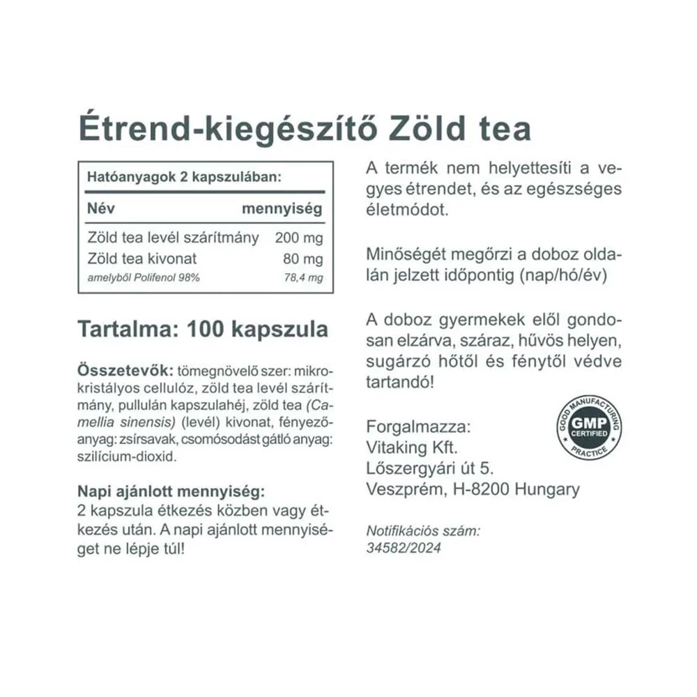 Vitaking – roheline tee ekstrakt polyfenoolidega – 100 kapslit - Image 2