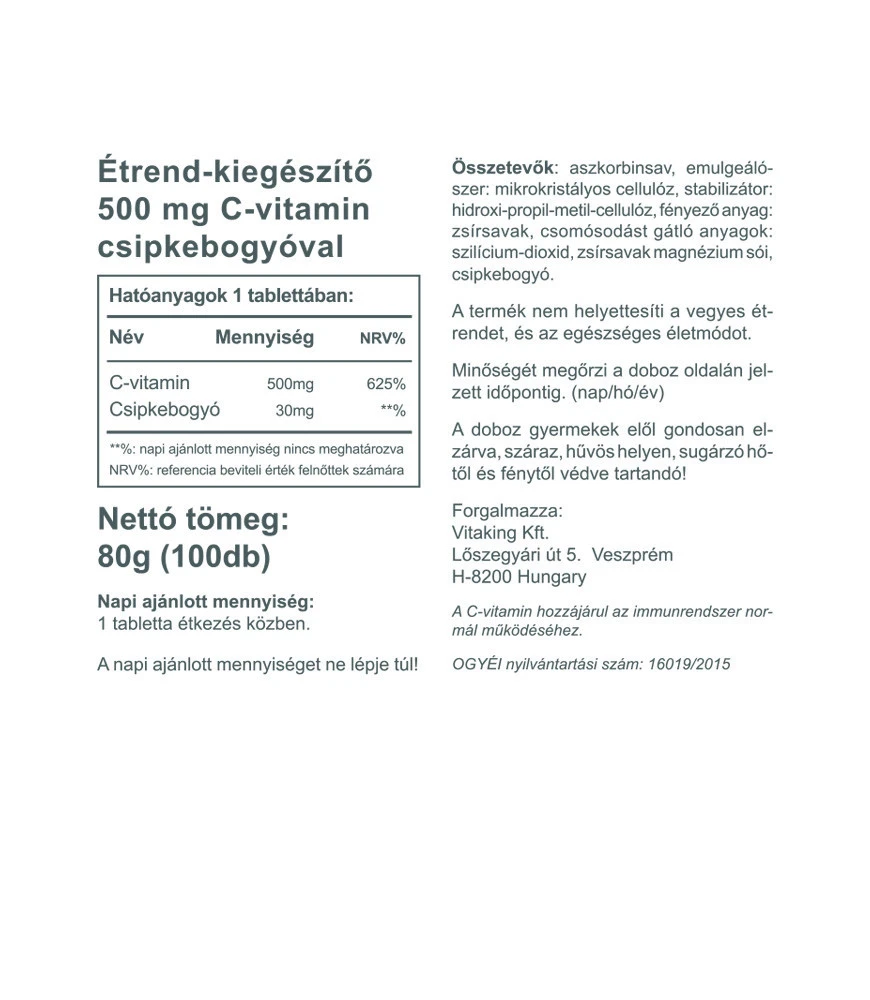 Vitaking – Vitamin C-500 med Hyben – 100 tabletti - Image 2