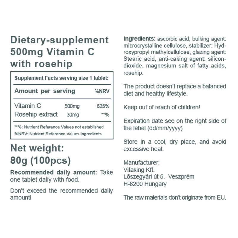 Vitaking – Vitamin C-500 med Hyben – 100 tabletti - Image 3