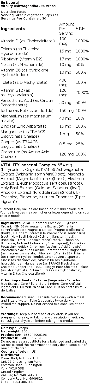 Vitalitet – Ashwagandha – 60 vegankapslit - Image 2